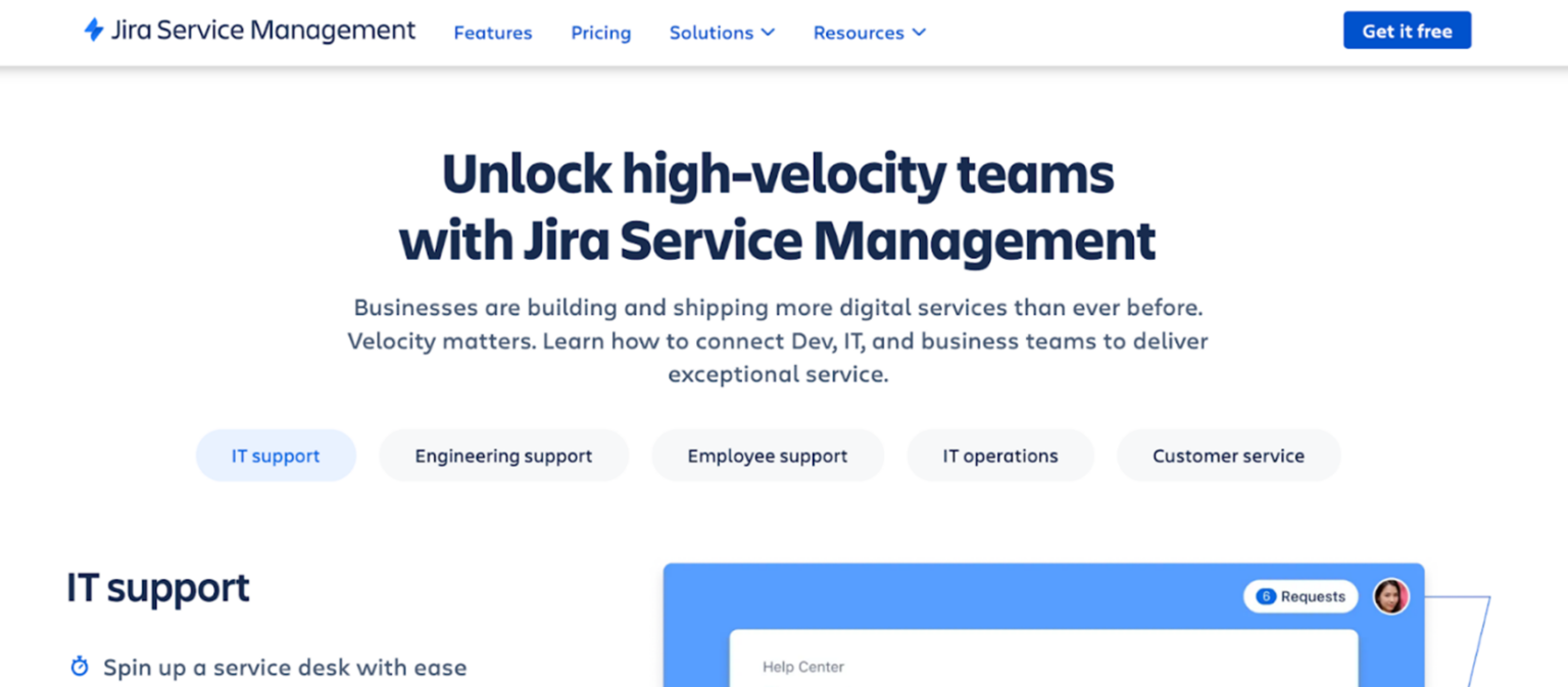 Jira Service Management homepage Jira Service Management homepage