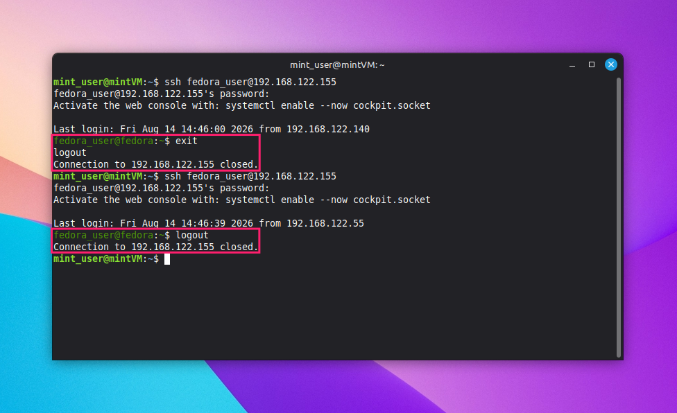 Keyboard command for exiting SSH