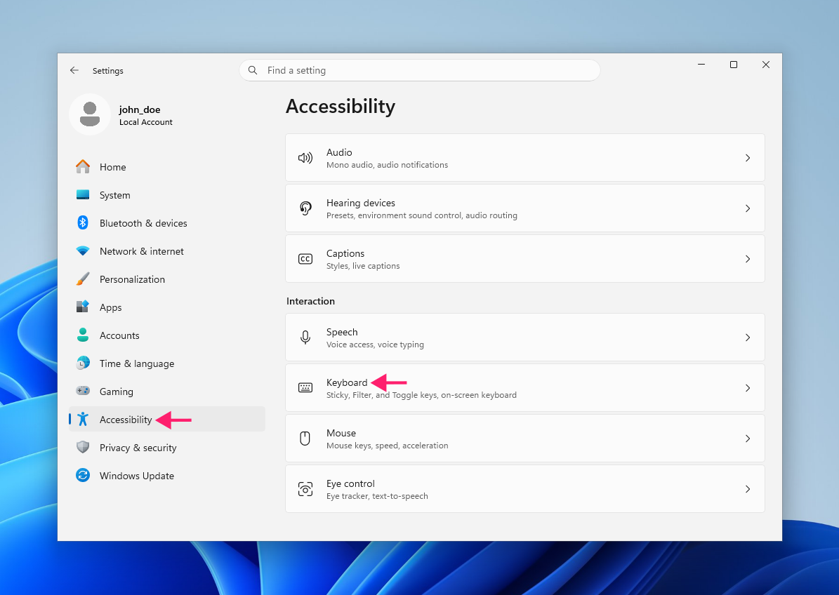 Keyboard settings in accessibility Keyboard settings in accessibility