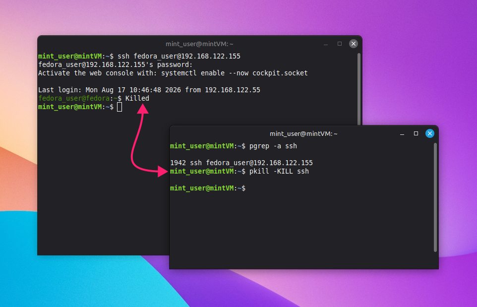 Kill SSH sesison by name on Linux