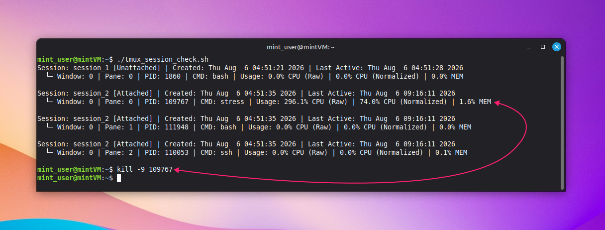Kill pid command on tmux Kill pid command on tmux