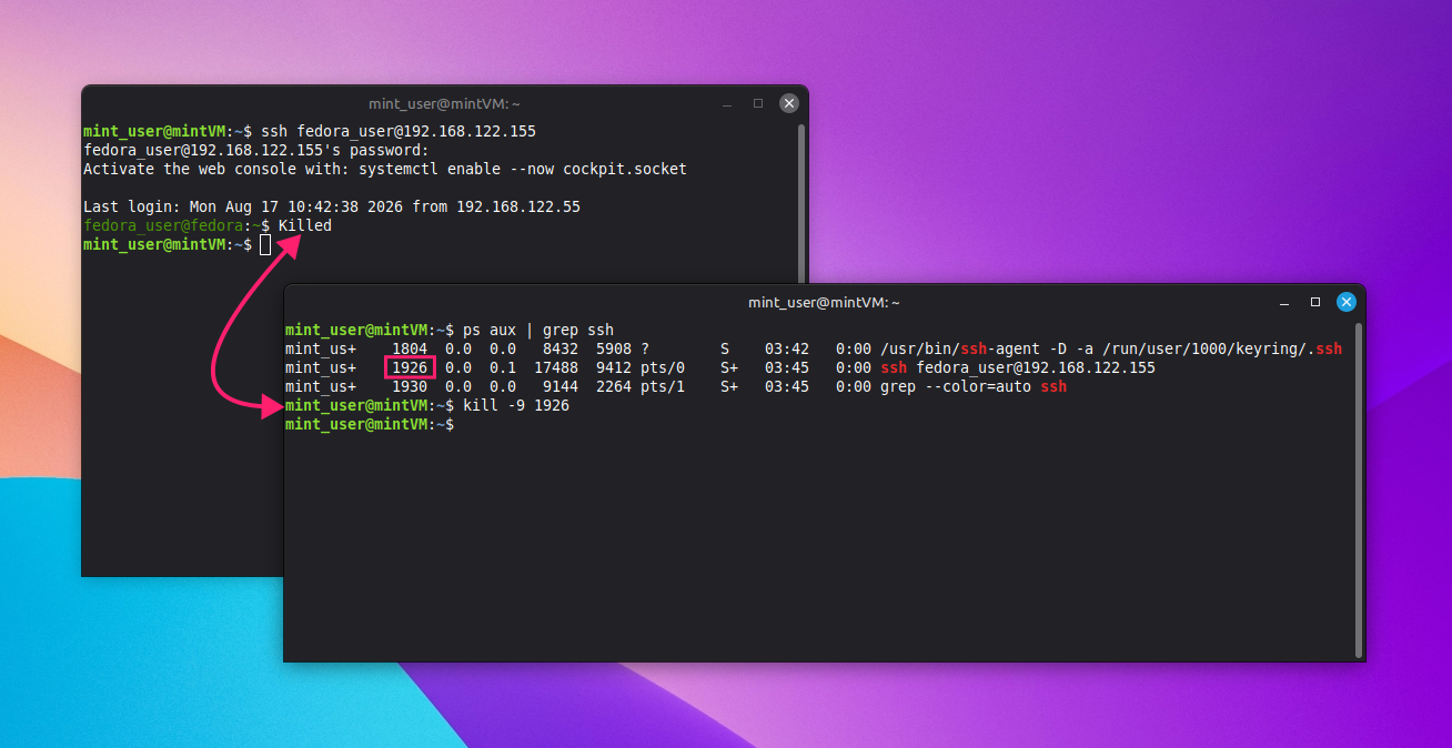 Kill specific SSH session on Linux
