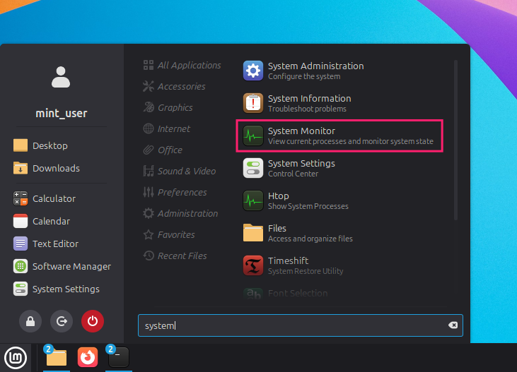 Launch system monitor in search menu Launch system monitor in search menu