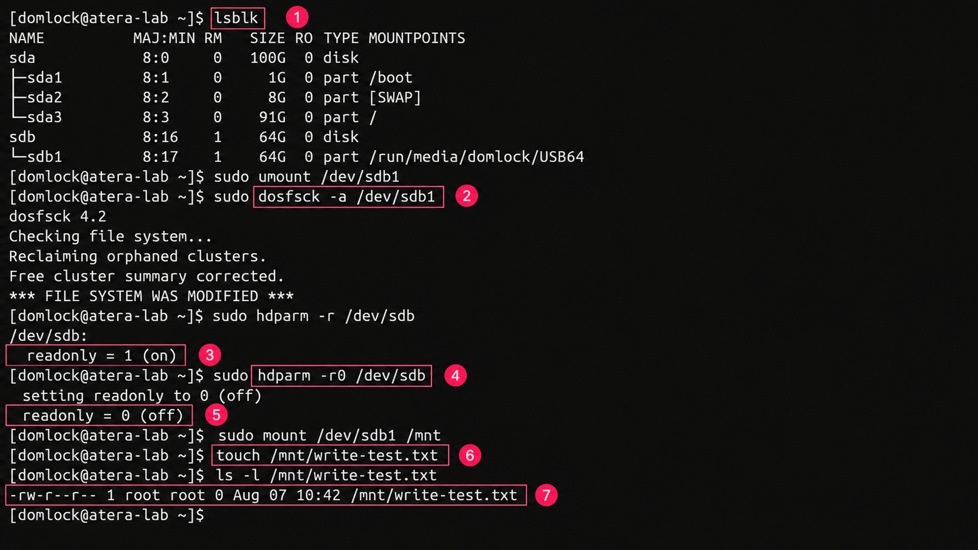 Linux commands for removing USB write protection