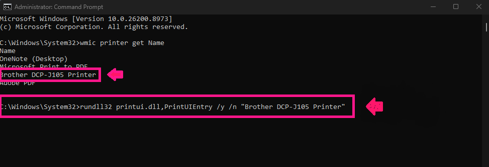Set default printer command Set default printer command