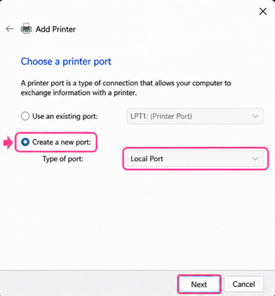 Create a new port Create a new port