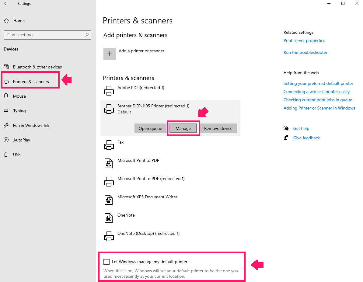 Manage default printer in Windows 10 settings Manage default printer in Windows 10 settings