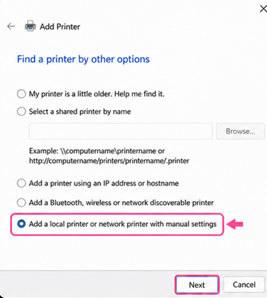 Add a local printer Add a local printer