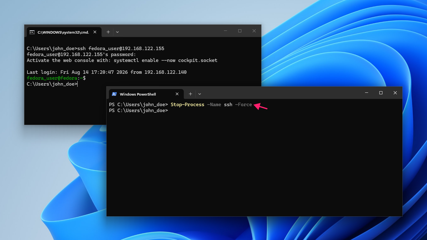 PowerShell command to force close SSH
