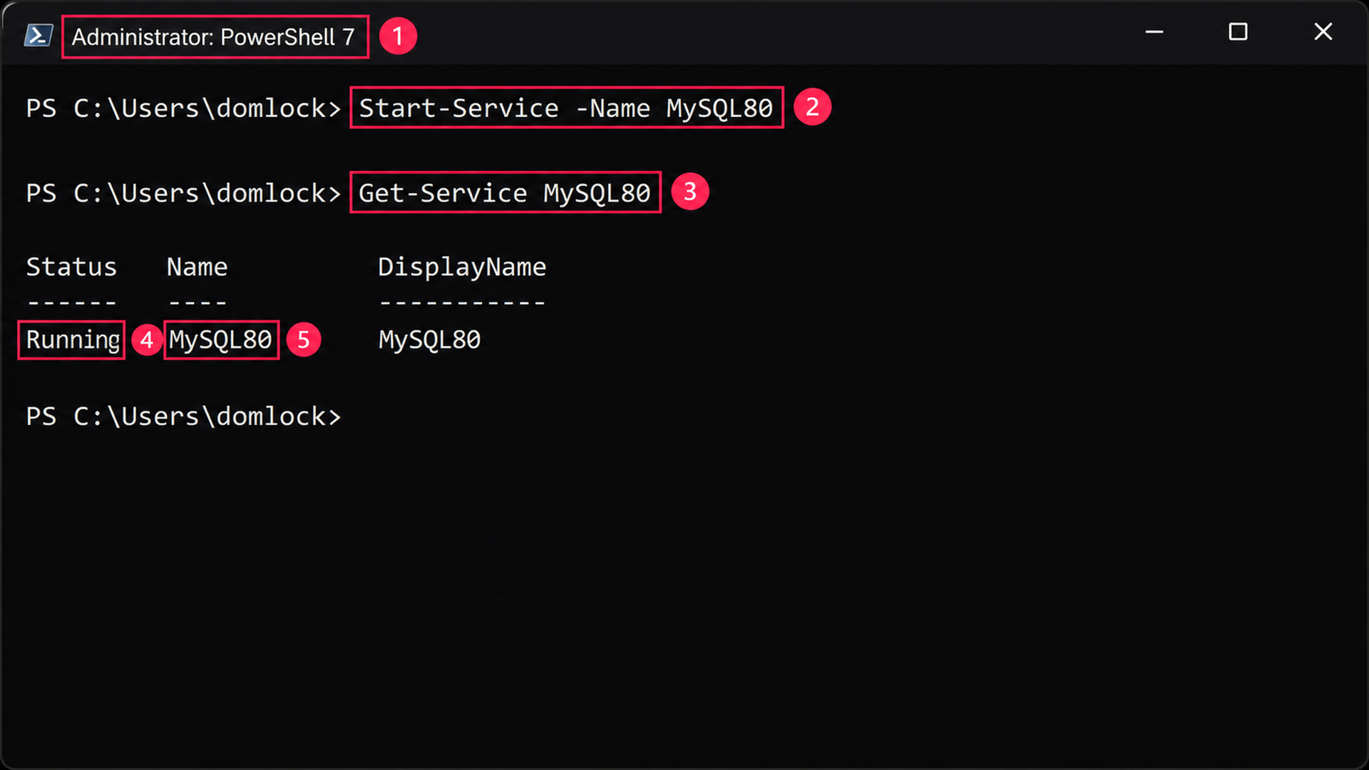 PowerShell command to start MySQL