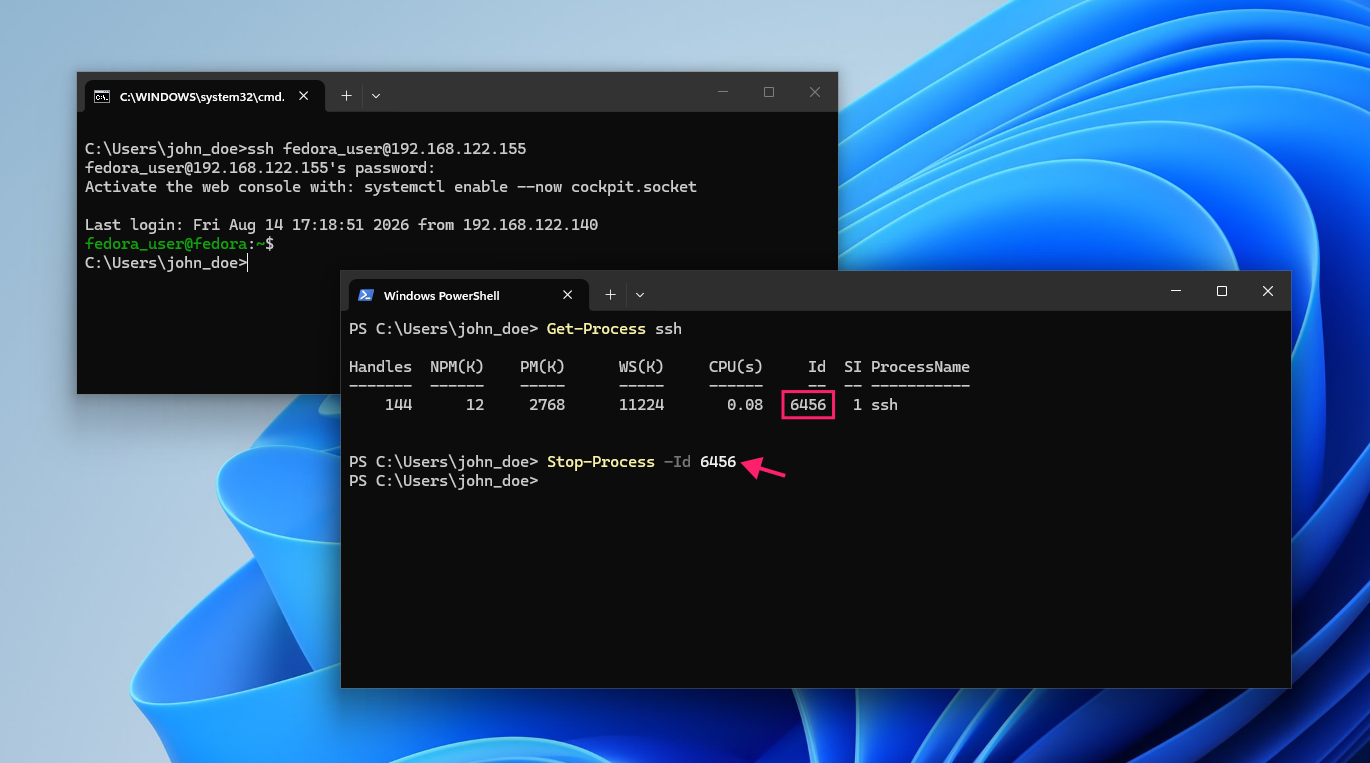 PowerShell command to stop SSH