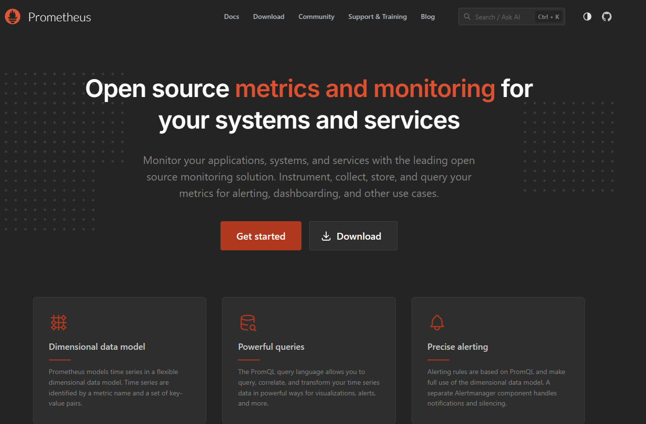 Prometheus homepage Prometheus homepage