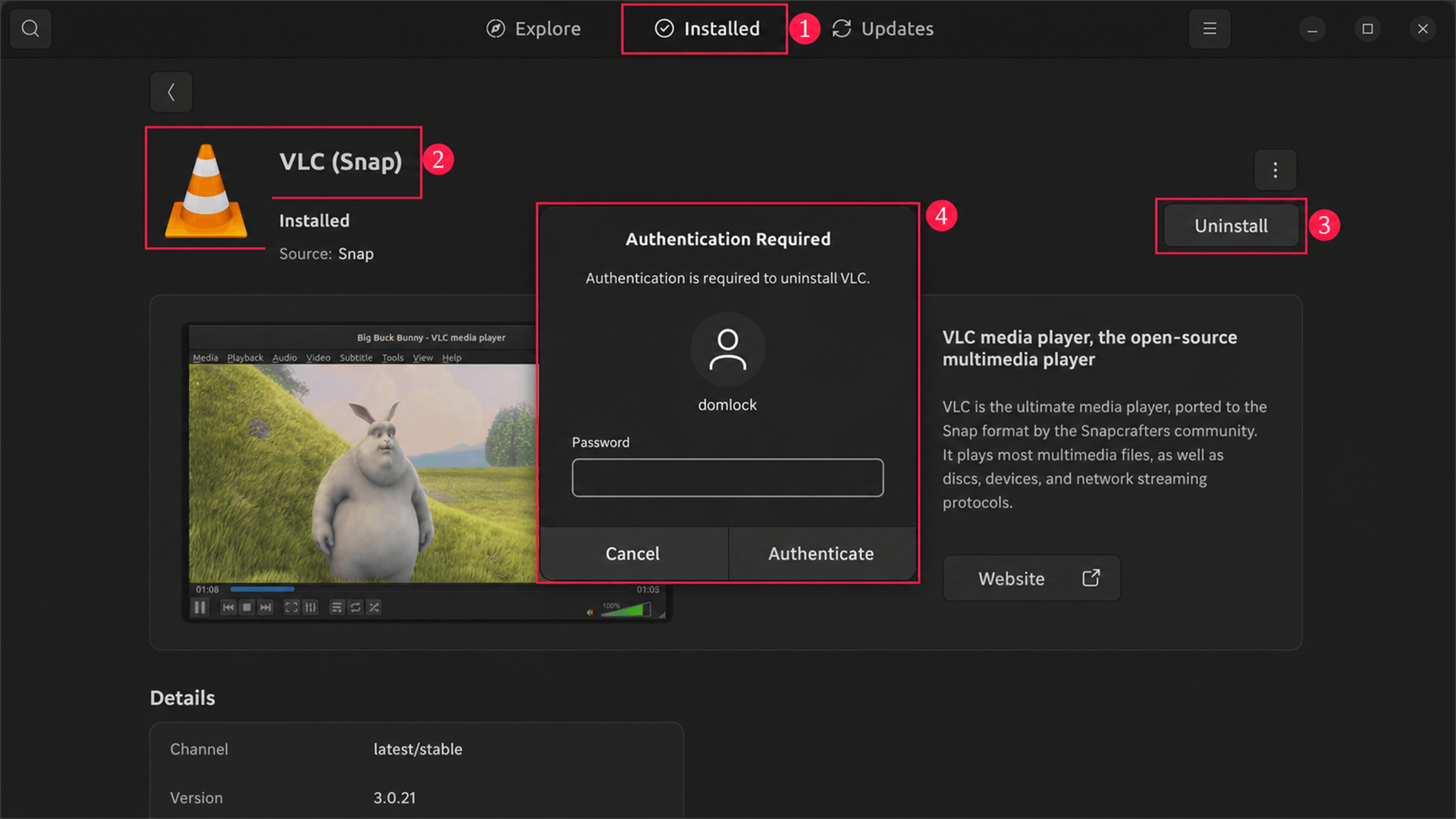 Remove Snap package through GUI Remove Snap package through GUI