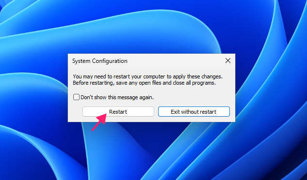 Restart system configuration prompt Restart system configuration prompt