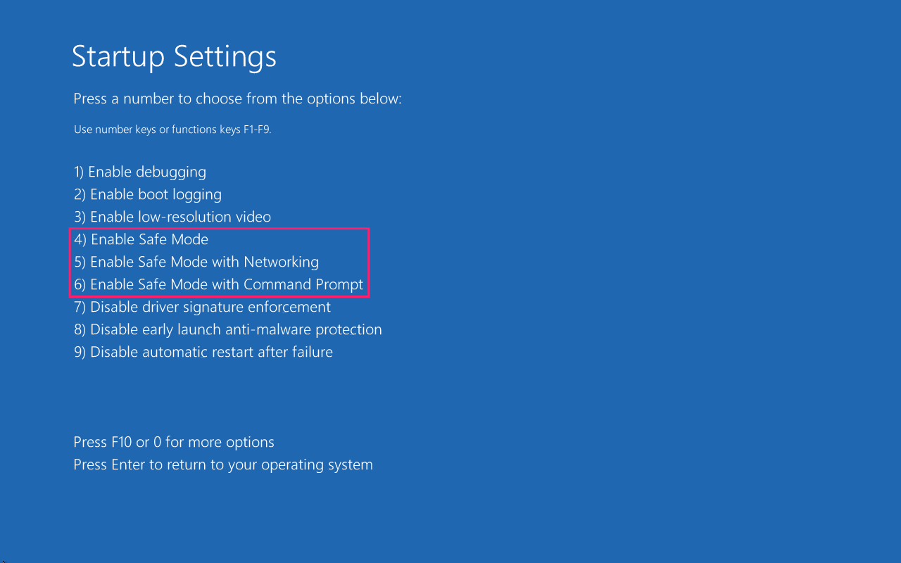 Safe mode options in WinRE Safe mode options in WinRE