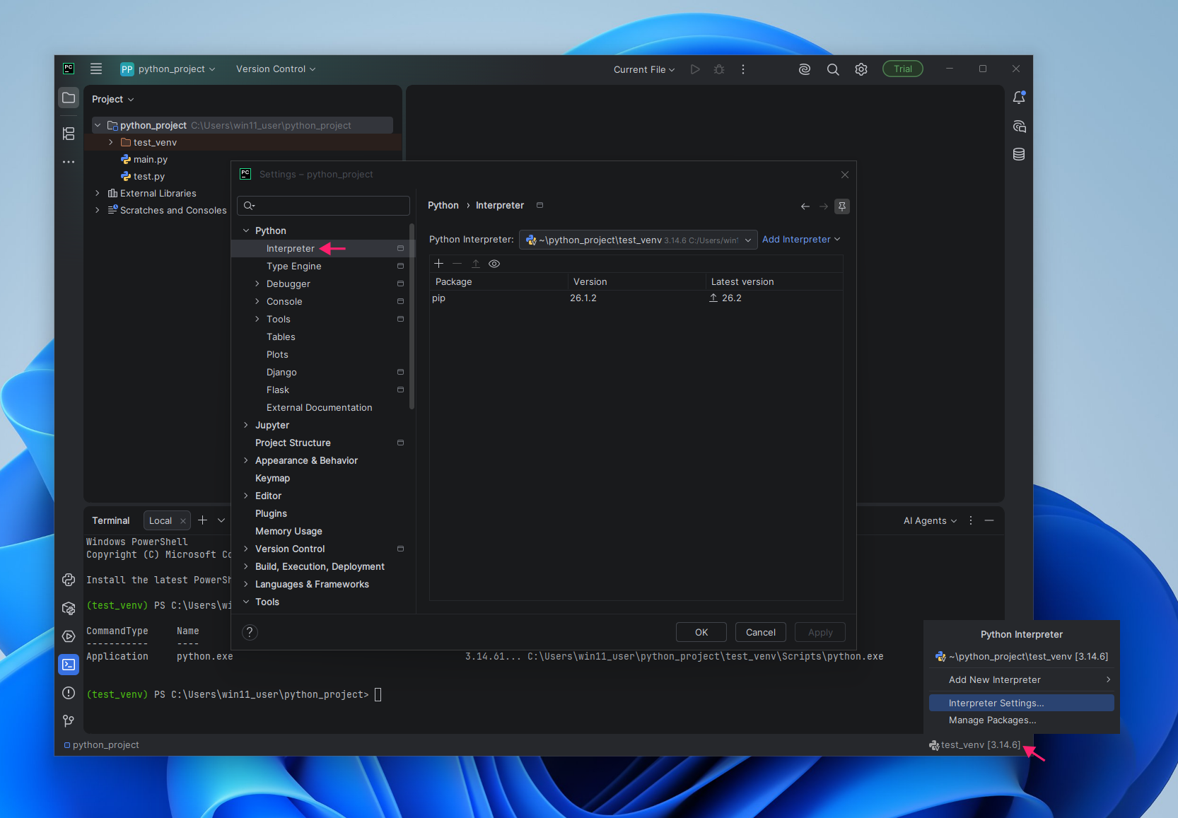 Search Python interpreter in PyCharm