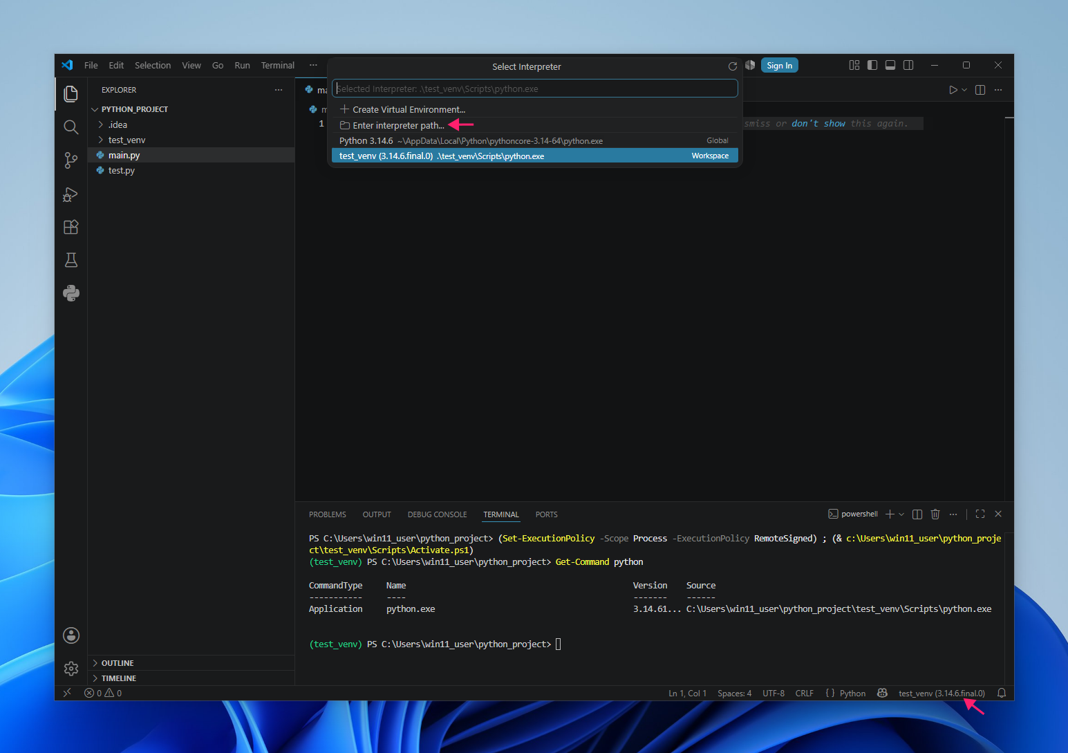 Search Python interpreter in VS Code