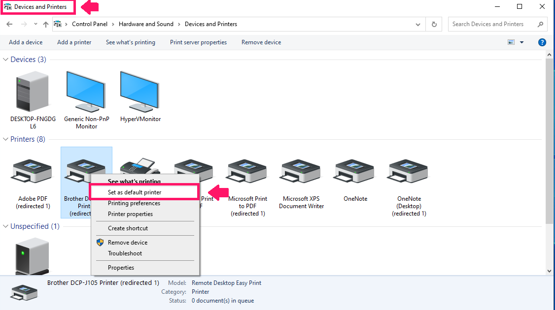 Set default printer in Control Panel Set default printer in Control Panel