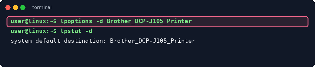 Set user and default printer on Linux Set user and default printer on Linux