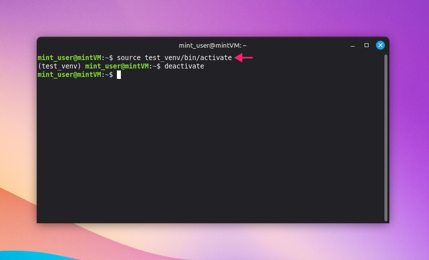Source command for activating venv