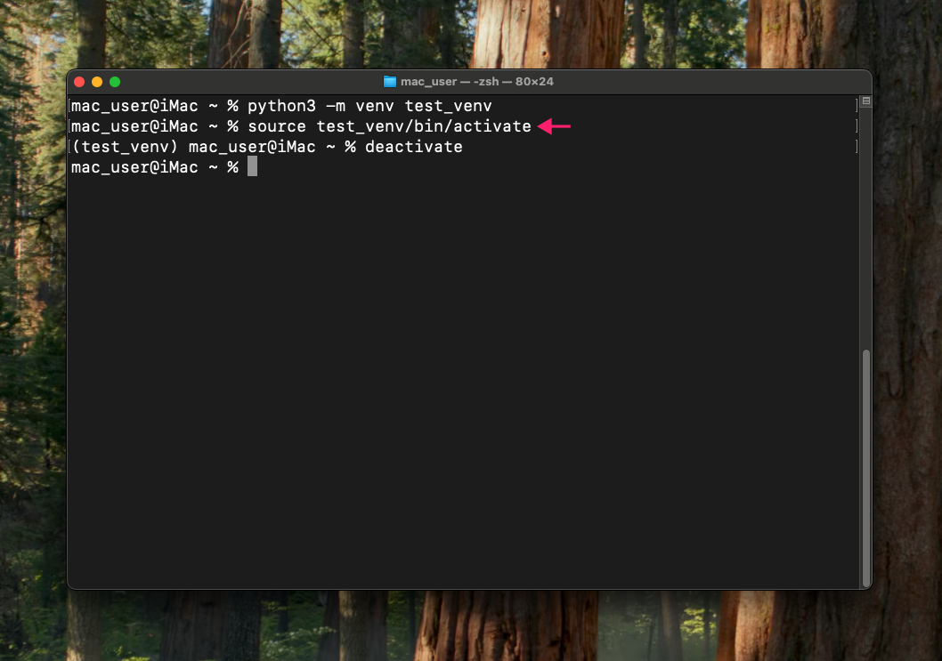 Source command for activating venv on macOS