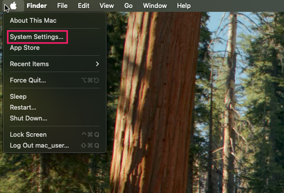 System settings on Mac System settings on Mac