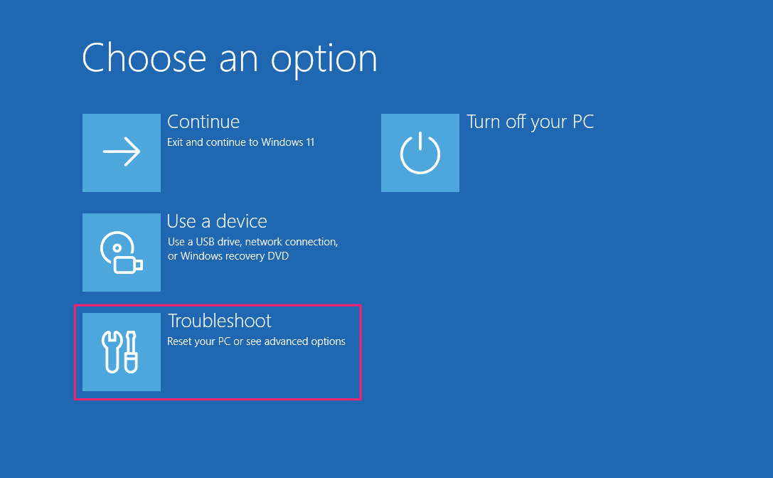 Troubleshoot in WinRE Troubleshoot in WinRE