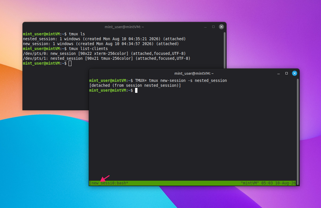 Type tmux detatch command directly Type tmux detatch command directly