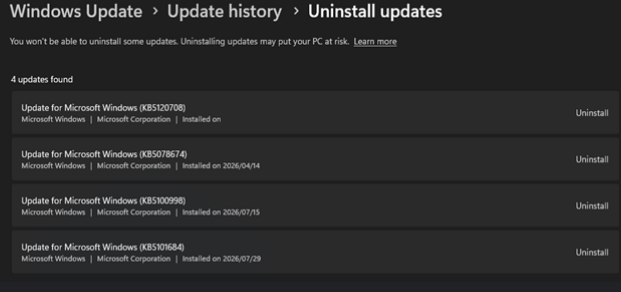 Uninstall updates Uninstall updates