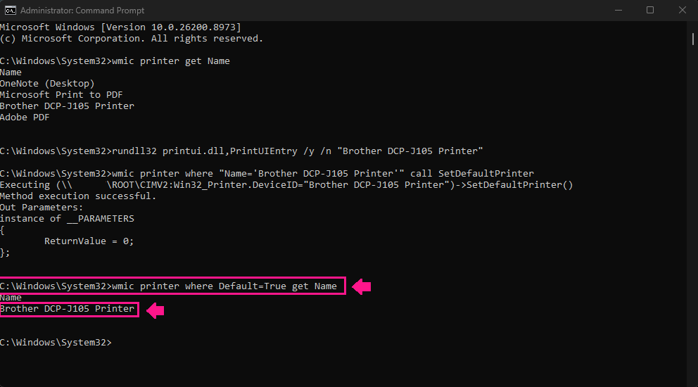 Verify printer change on CMD Verify printer change on CMD