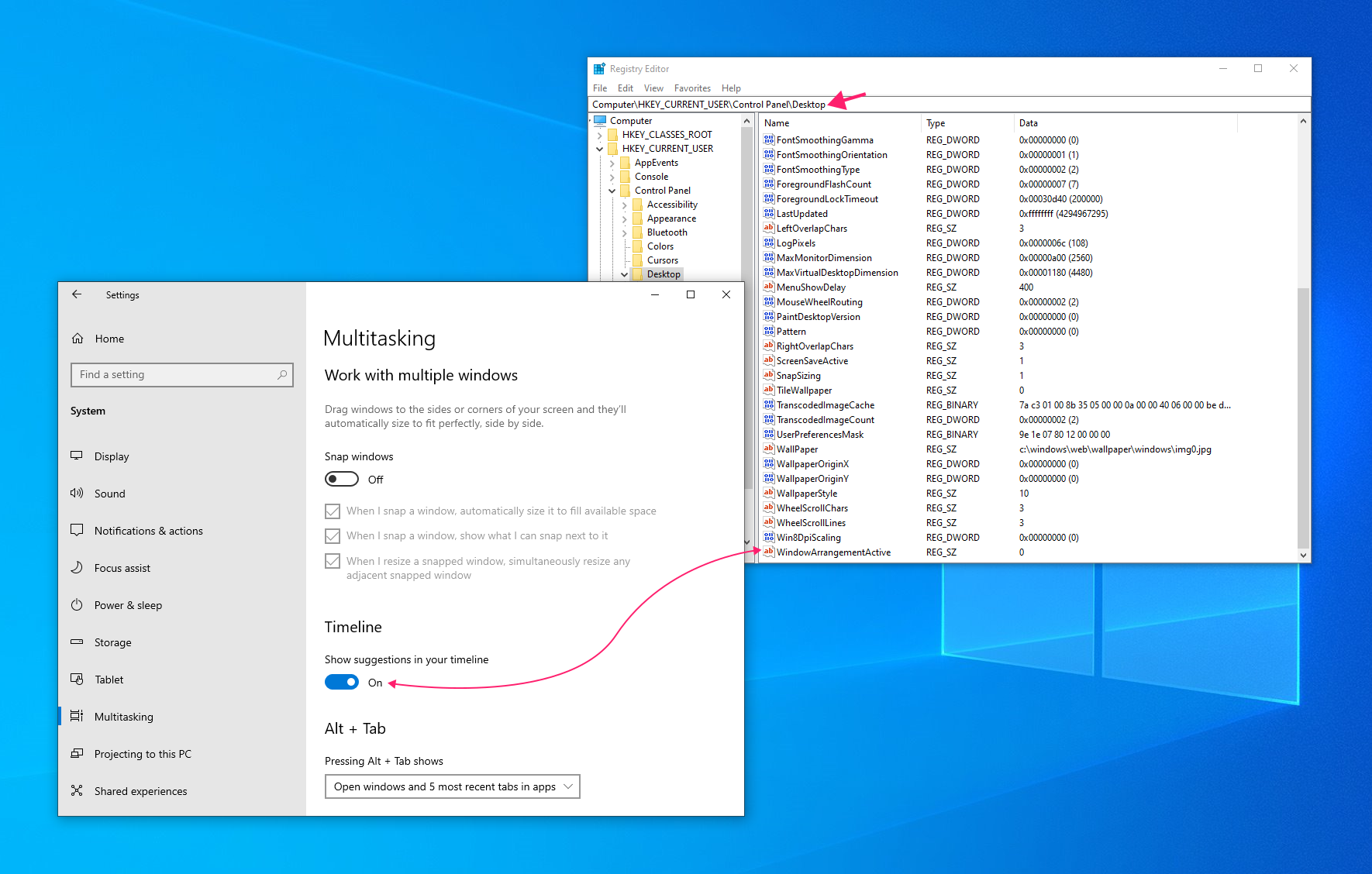 Windows 10 registry key for layouts