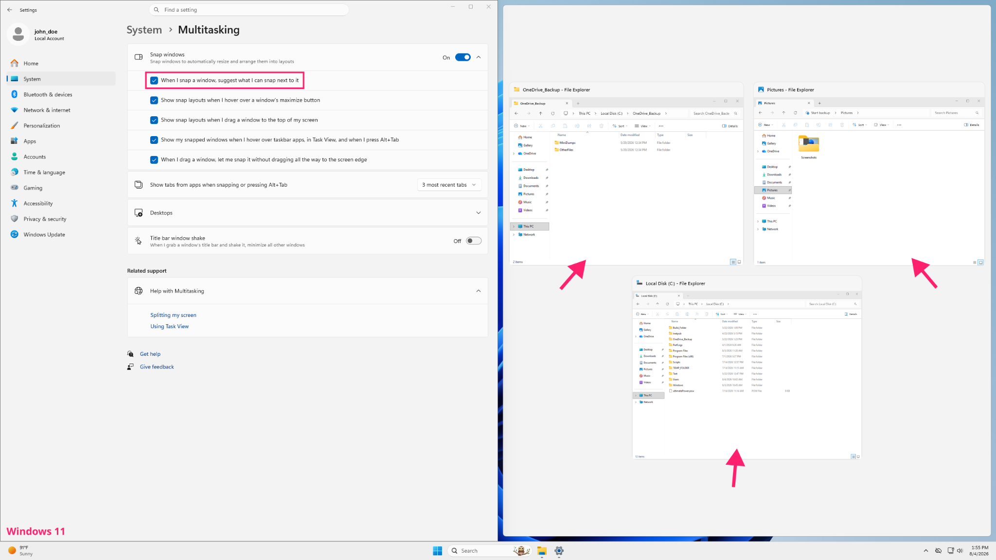 Windows 11 Snap Assist settings