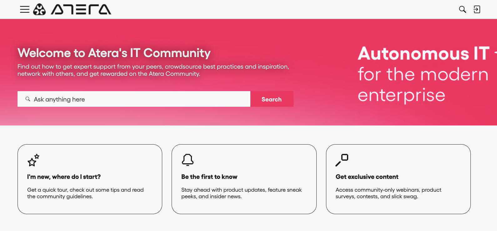 Atera’s IT community page A screenshot of Atera's IT community page