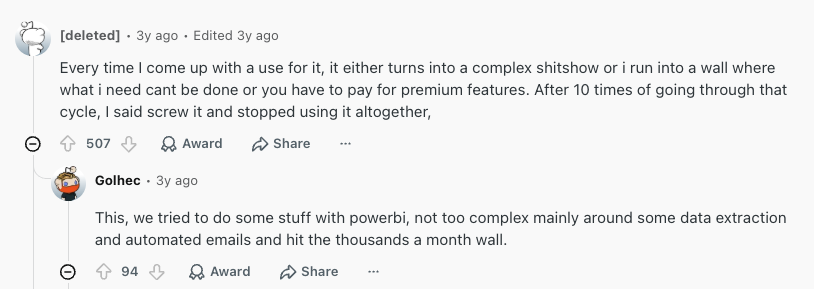A screenshot of a comment from Power Automate user on Reddit