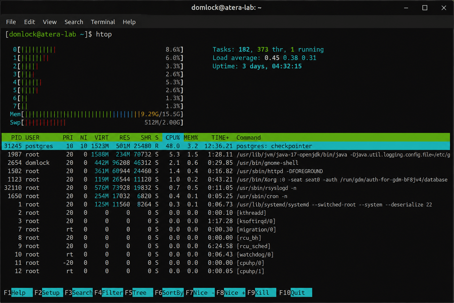 htop command on Linux htop command on Linux