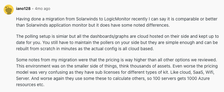 Reddit user comment on LogicMonitor