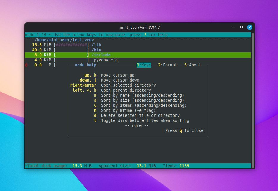 ncdu command for interactive terminal breakdown ncdu command for interactive terminal breakdown