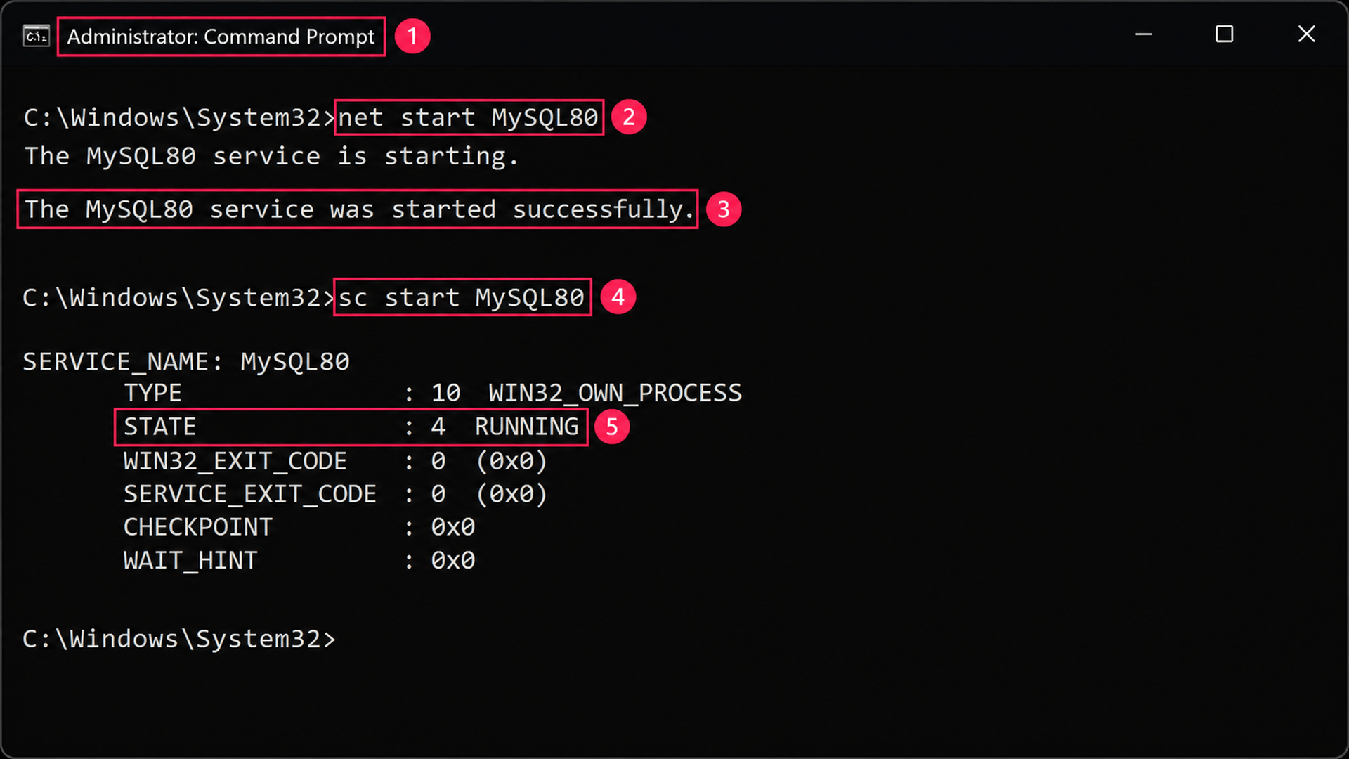 net start command in Command Prompt