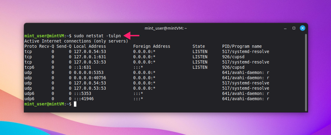 netstat tulpn command on Linux netstat tulpn command on Linux