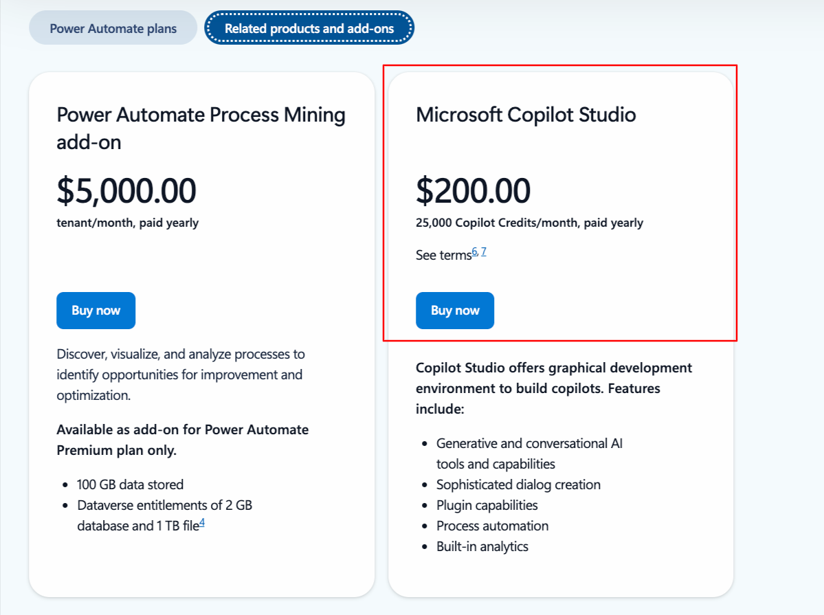 A screenshot of Power Automate's add-on page