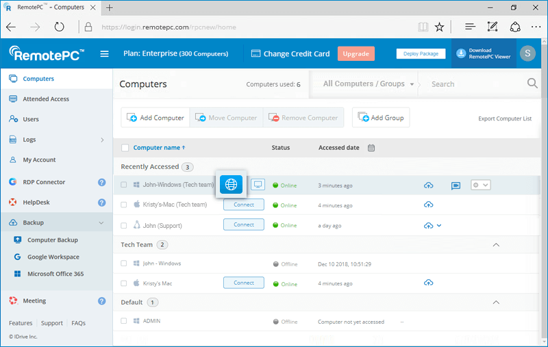 Interface of RemotePC A screenshot of RemotePC user interface