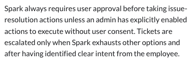 A screenshot showing how Spark requires user permission to execute actions