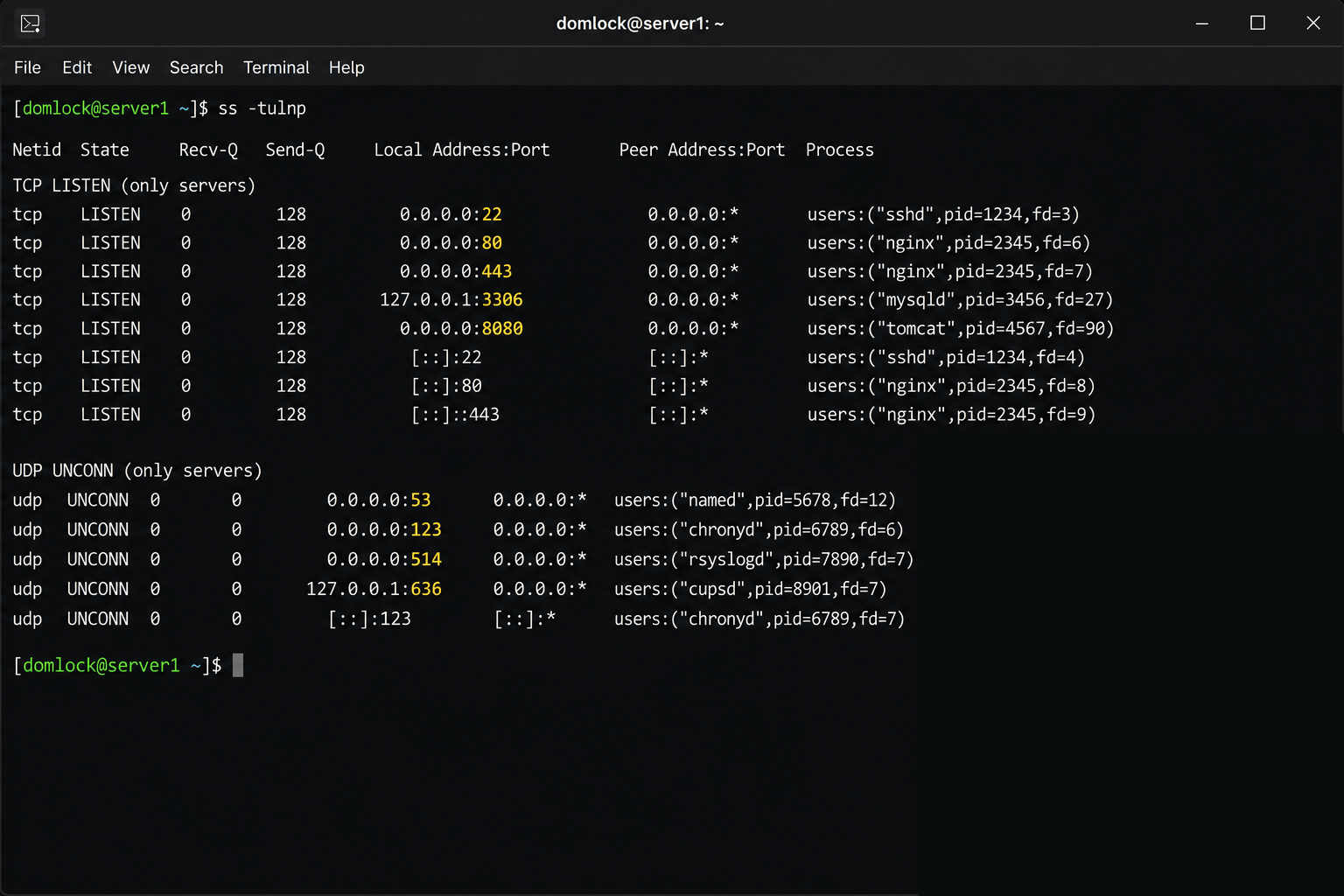 ss -tulnp command on Linux ss -tulnp command on Linux