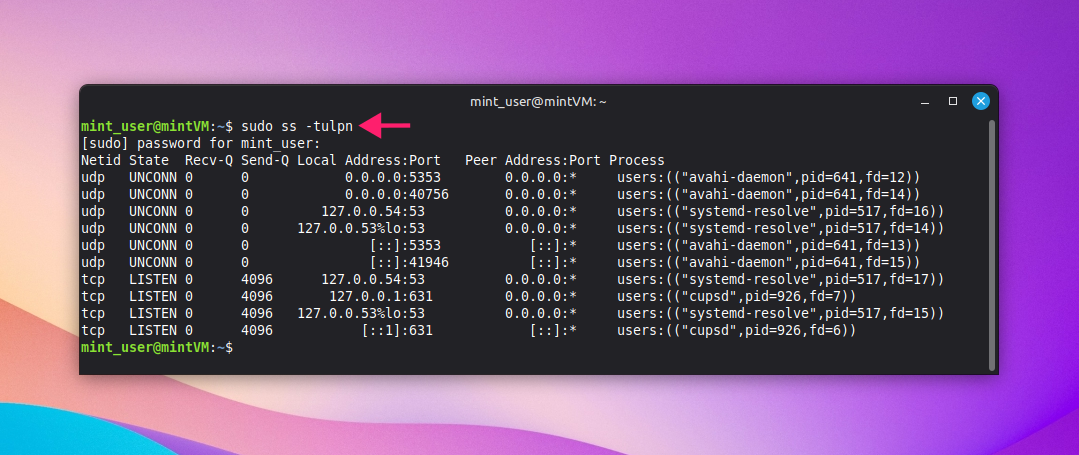 ss -tulpn command in Linux ss -tulpn command in Linux