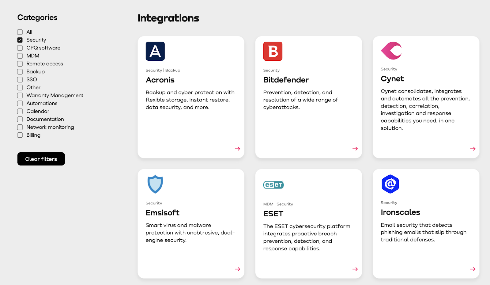 Screenshot of Atera's Integrations