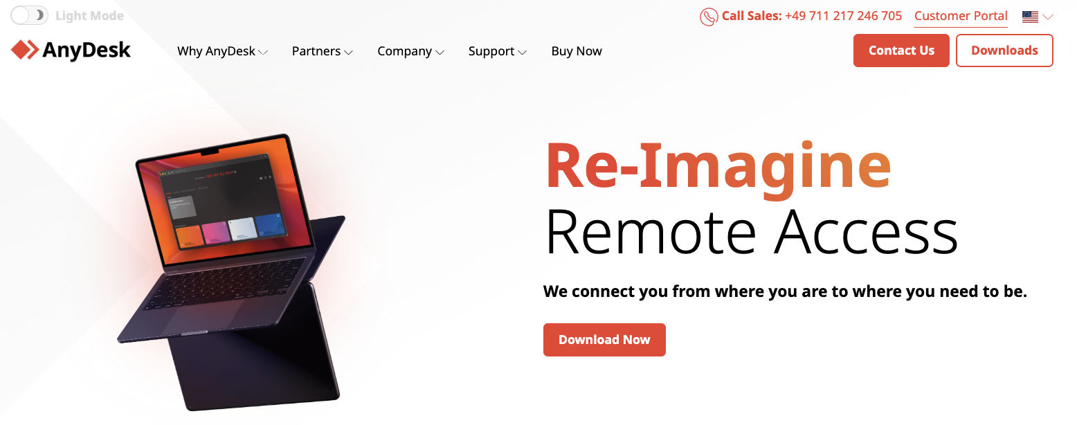 A screenshot of AnyDesk home page