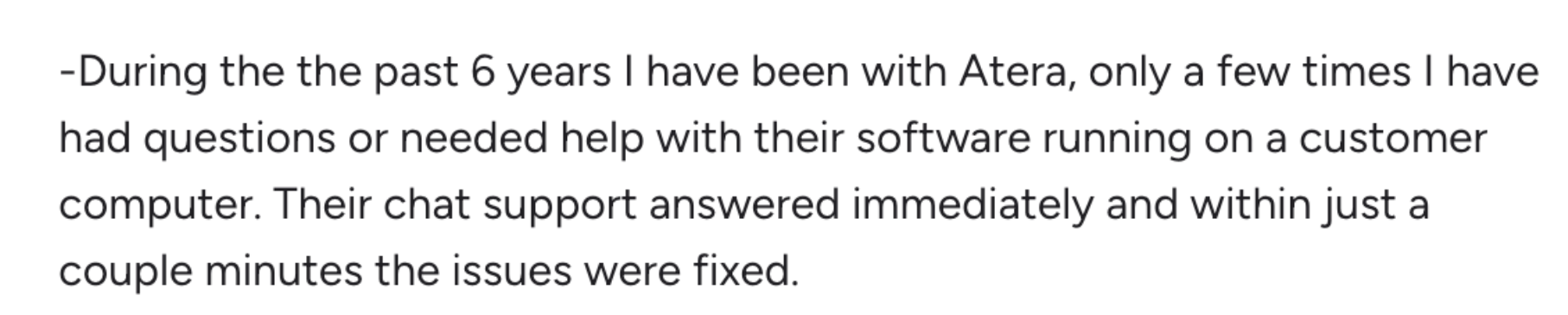A screenshot of a user review for Atera