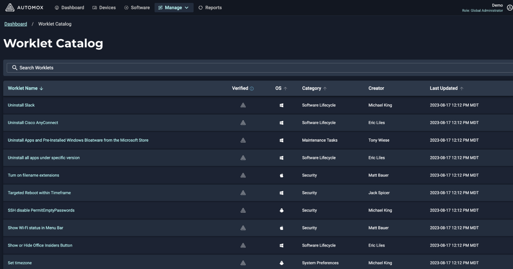 Screenshot from Automox's Worklet catalog page