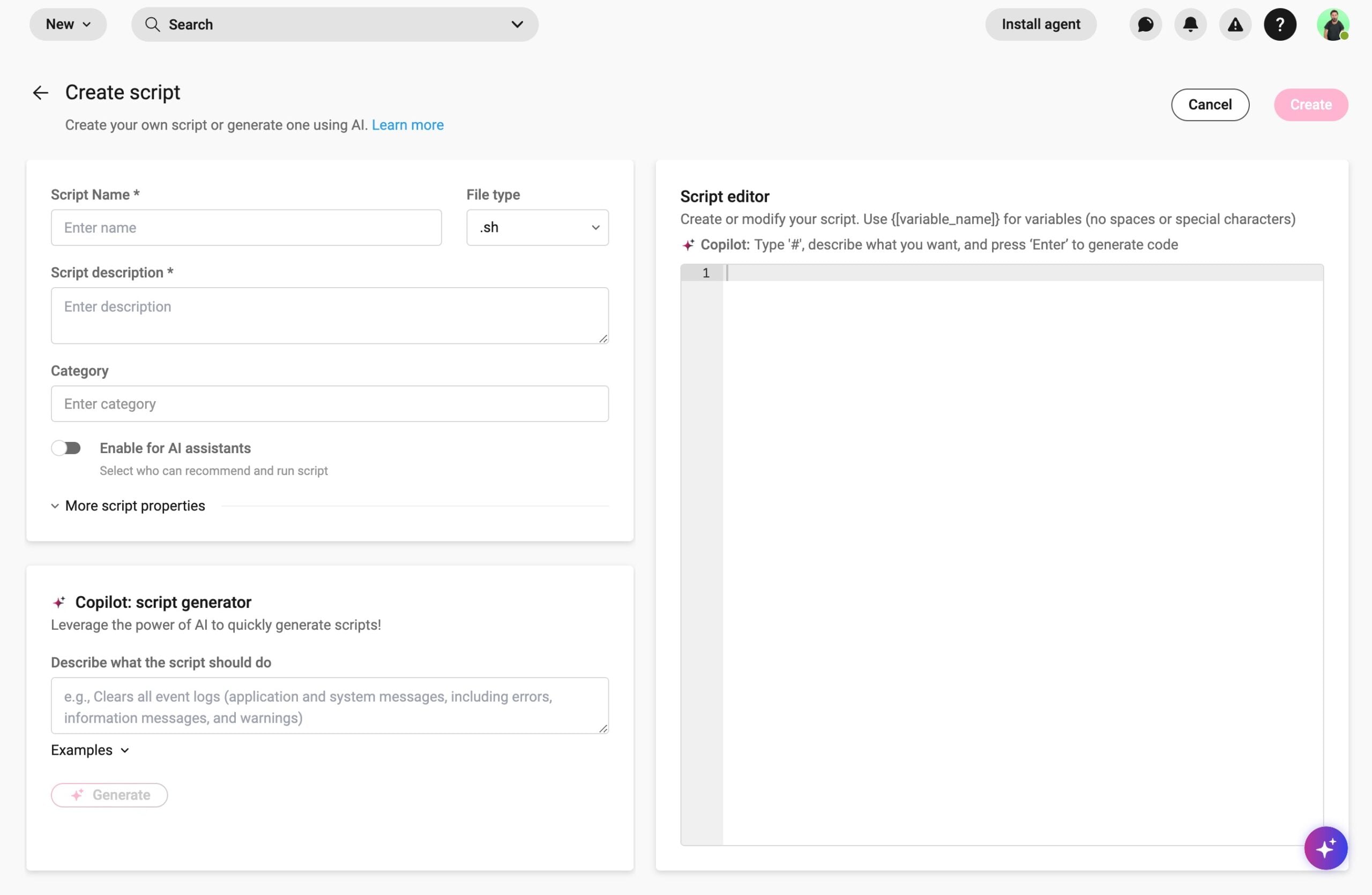 Atera Copilot’s AI script generator A screenshot of Copilot's AI script generator