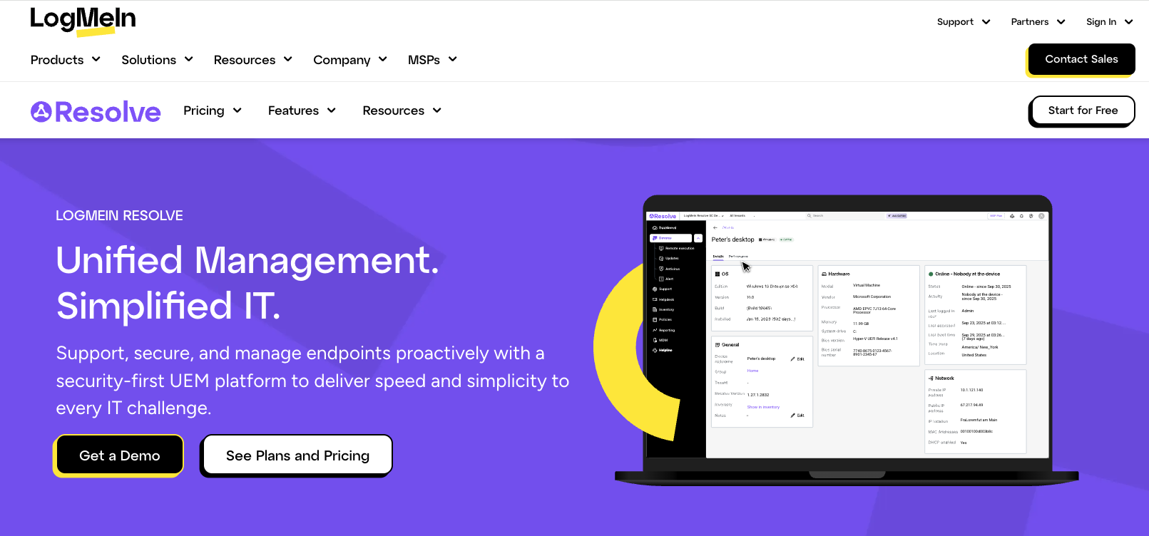 A screenshot of LogMeIn Resolve home page